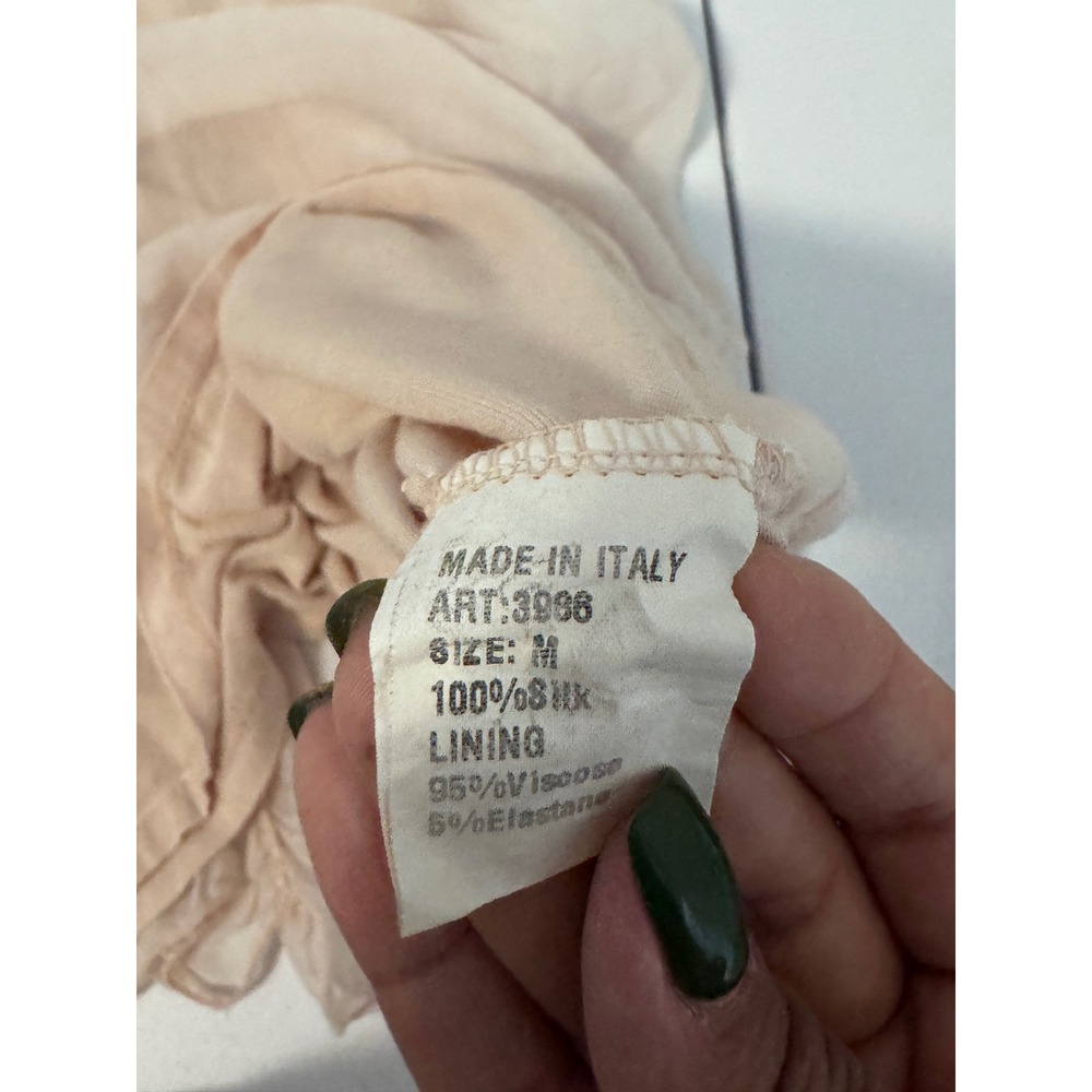 Elena Baldi Italy 100% Silk Ruffle Neck Blouse Tank Top Blush Pink Medium  oo - Picture 5 of 7